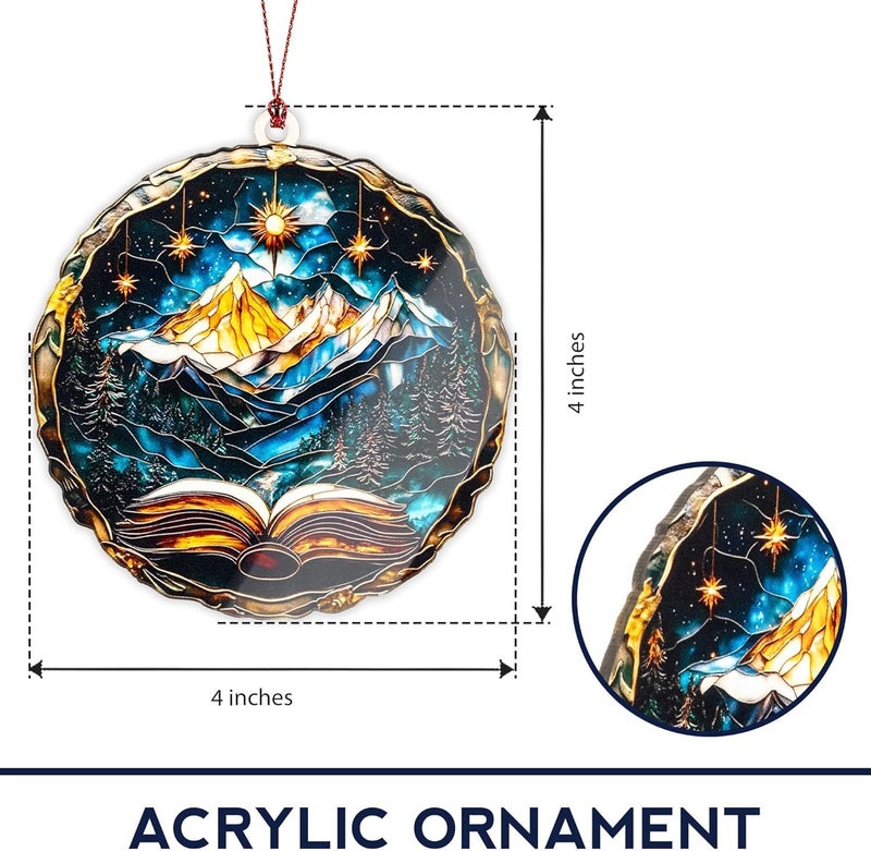 NELXI Fantasy Book Ornament 2025, Mountain Starry Night Christmas Ornament, Book Lover Gifts for Women Men, Unique Acrylic Suncatcher Ornament with Card, Secret Santa White Elephant Gift Idea - Image 2